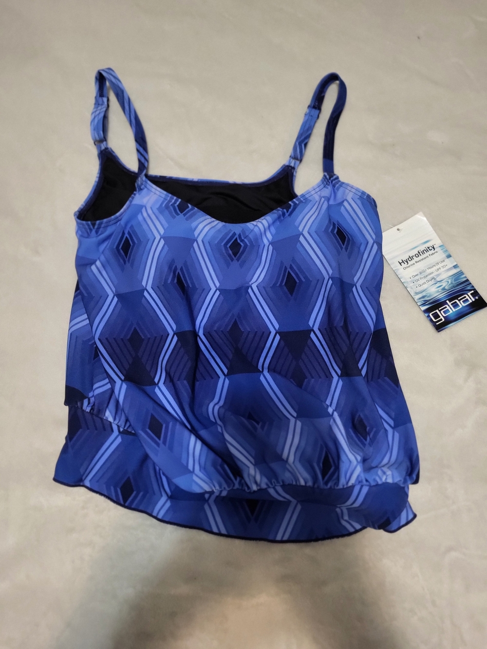 NWT Gabar Hydrofinity Blouson Tankini Swim Top - Aqua Prisms Blue, Size 8